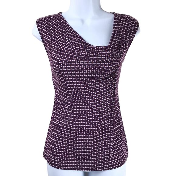 Ann Taylor Asymmetrical Neckline Top Size SP Career Office Polka Dot - Picture 1 of 6